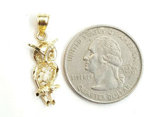Load image into Gallery viewer, 14k yellow gold owl full body pendant charm gift fine jewelry diamond cut 1.4g
