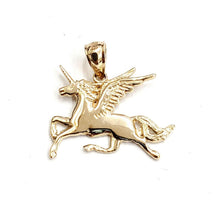 Load image into Gallery viewer, New 14k yellow gold flying unicorn Pegasus pendant charm shiny fine jewelry 1.6g
