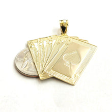 Load image into Gallery viewer, 14k yellow Gold royal flush spade A K Q J 10 poker cards Pendant jewelry 9.3g
