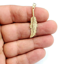 Load image into Gallery viewer, New 14k Yellow Gold solid feather Pendant Unisex gift fine jewelry 2.2g
