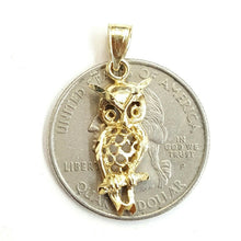 Load image into Gallery viewer, 14k yellow gold owl full body pendant charm gift fine jewelry diamond cut 1.4g
