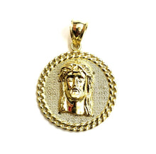 Load image into Gallery viewer, 10k yellow gold round Jesus face head pendant charm religious jewelry 0.97" 3.7g
