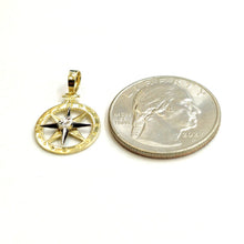 Load image into Gallery viewer, 14k two tone Gold Tiny round compass pendant charm Gift fine jewelry 0.55" 1g

