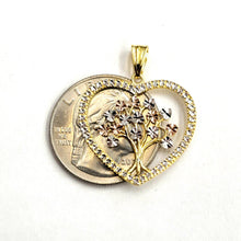 Load image into Gallery viewer, 14k Tri Color gold Heart tree of life lucky pendant charm fine gift for her 2.2g
