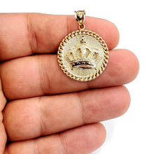 Load image into Gallery viewer, 10k yellow gold round crown pendant charm gift fine jewelry necklace 0.97" 4.2g
