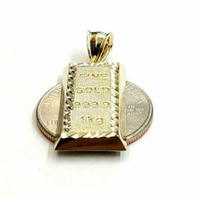 Load image into Gallery viewer, 10k Yellow Gold 999.9 fine gold bar brick bar Pendant charm diamond cut 2.4g
