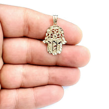 Load image into Gallery viewer, New 10k yellow gold khamsa hamsa hand lucky Jewish filigree pendant jewelry 1.5g
