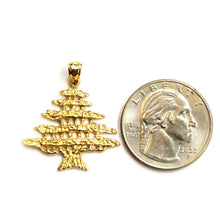 Load image into Gallery viewer, 14k yellow gold Lebanon cedar tree lucky pendant charm gift fine jewelry 2.4g
