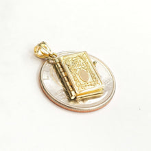 Load image into Gallery viewer, 14k yellow gold Holy Bible book pages our father prayer pendant jewelry 3.8g
