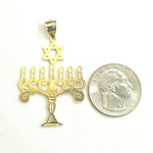 Load image into Gallery viewer, 14k yellow gold Menorah star of David Jewish Israel Charm pendant religious 3.2g
