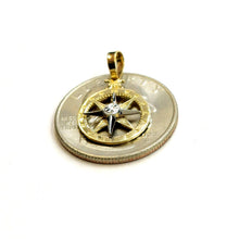 Load image into Gallery viewer, 14k two tone Gold Tiny round compass pendant charm Gift fine jewelry 0.55" 1g
