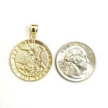 Load image into Gallery viewer, 14k two tone gold Round saint Michael pendant 0.98" fine religious jewelry 3.9g
