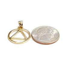 Load image into Gallery viewer, New 14k yellow Gold Alcoholics Anonymous circle triangle AA Symbol Pendant 2g
