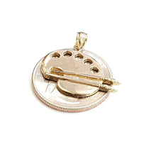 Load image into Gallery viewer, 14k Yellow Gold paint pallet brush Pendant charm painter tool fine jewelry 2.9g
