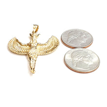 Load image into Gallery viewer, 14k yellow solid Gold Egyptian isis winged goddess Pendant fine jewelry 10.6g
