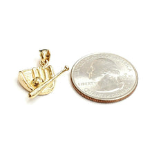 Load image into Gallery viewer, 14k yellow Gold 3D baseball bat glove ball Pendant sport game fine jewelry 2.4g
