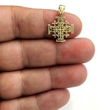 Load image into Gallery viewer, 14k Yellow gold Jerusalem Cross medal pendant charm religious fine jewelry 1.3g
