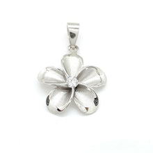 Load image into Gallery viewer, New 14k white Gold Hawaiian flower pendant cubic zirconia fine jewelry 1.9g
