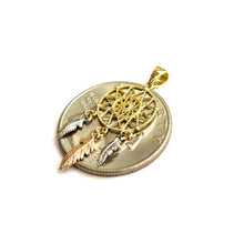 Load image into Gallery viewer, 14k Tri Color Gold Dream Catcher Feather Pendant charm gift fine jewelry 0.8g
