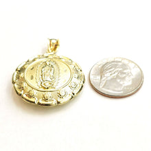 Load image into Gallery viewer, New 10k yellow gold hollow two sided Jesus &amp; virgin Guadalupe pendant 1.27" 8.8g
