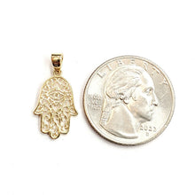 Load image into Gallery viewer, New 14k yellow gold khamsa hamsa hand lucky Jewish filigree pendant jewelry 0.9g
