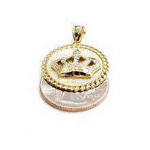 Load image into Gallery viewer, 10k yellow gold round crown pendant charm gift fine jewelry necklace 0.97" 4.2g
