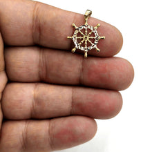 Load image into Gallery viewer, New 14k Two Tone Gold tiny Boat Wheel Nautical Sailor Pendant fine jewelry 1g
