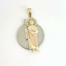 Load image into Gallery viewer, 14k tri color gold saint Jude juda pendant charm cubic zirconia jewelry 2.2g
