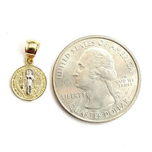 Load image into Gallery viewer, 14k gold tiny two tone round saint Benedict San Benito pendant 0.39" 0.9g
