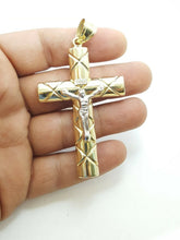 Load image into Gallery viewer, 10k gold two-tone INRI hollow cross pendant with jesus fine gift jewelry 6.1g
