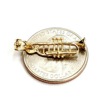 Load image into Gallery viewer, 14k yellow Gold 3D solid trumpet Pendant charm gift instrument fine jewelry 1.3g
