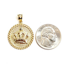 Load image into Gallery viewer, 10k yellow gold round crown pendant charm gift fine jewelry necklace 0.97" 4.2g
