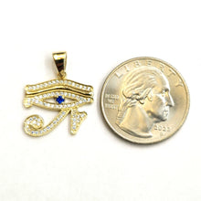 Load image into Gallery viewer, 14k yellow Gold Egyptian eye of Horus protection Zirconia Pendant jewelry 2.3g

