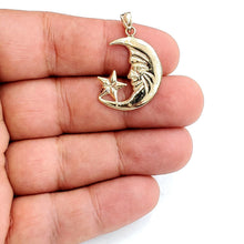 Load image into Gallery viewer, New 14k yellow gold moon and star pendant charm astronomy gift fine jewelry 2.7g
