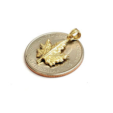Load image into Gallery viewer, 14k yellow gold maple leaf pendant charm gift unisex fine jewelry 1.5g
