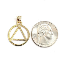 Load image into Gallery viewer, New 14k yellow Gold Alcoholics Anonymous circle triangle AA Symbol Pendant 2g
