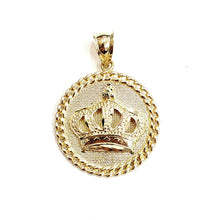 Load image into Gallery viewer, 10k yellow gold round crown pendant charm gift fine jewelry necklace 0.97" 4.2g
