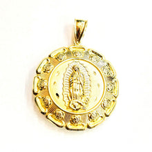 Load image into Gallery viewer, 10k yellow gold Hollow two sided Jesus &amp; virgin Guadalupe pendant 1.78" 18.8g

