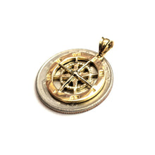 Load image into Gallery viewer, 14k Yellow Gold round compass pendant charm Unisex gift fine jewelry 0.73" 3.2g
