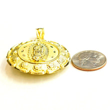 Load image into Gallery viewer, 10k yellow gold Hollow two sided Jesus &amp; virgin Guadalupe pendant 1.78" 18.8g

