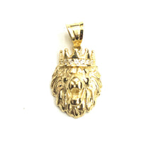 Load image into Gallery viewer, Real 14k yellow Gold tiny lion head face crown Leo zodiac Pendant charm 1.4g
