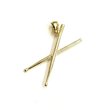 Load image into Gallery viewer, New 14k yellow Gold solid 3D Drumsticks Pendant Gift music fine jewelry 1.9g

