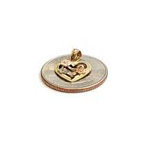 Load image into Gallery viewer, New 14k tri color solid Gold heart flower Pendant charm fine gift jewelry 0.9g
