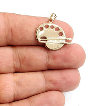 Load image into Gallery viewer, 14k Yellow Gold paint pallet brush Pendant charm painter tool fine jewelry 2.9g
