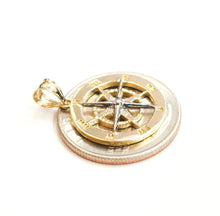 Load image into Gallery viewer, 14k two tone Gold round compass pendant charm gift fine jewelry 0.73" 3.2g
