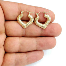 Load image into Gallery viewer, 10K yellow Gold 0.77" 4.3mm tiny heart bamboo Earring women fine jewelry 1.9g

