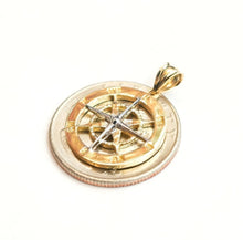 Load image into Gallery viewer, 14k two tone Gold round compass pendant charm gift fine jewelry 0.73" 3.2g
