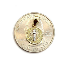 Load image into Gallery viewer, 14k gold tiny two tone round saint Benedict San Benito pendant 0.39" 0.9g
