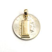 Load image into Gallery viewer, 14k Yellow Gold Tiny 999.9 fine gold bar brick bar 1kg Pendant Charm Gift  1.9g

