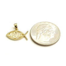 Load image into Gallery viewer, 14k yellow gold Ichthus Fish Jesus pendant charm religious fine jewelry 1g
